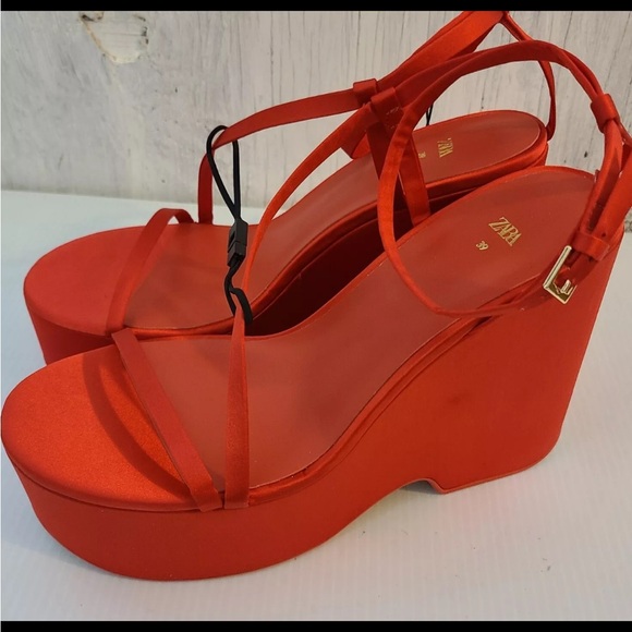 Zara women’s chunky satin strap wedge sandal 1315 010 - Picture 12 of 16